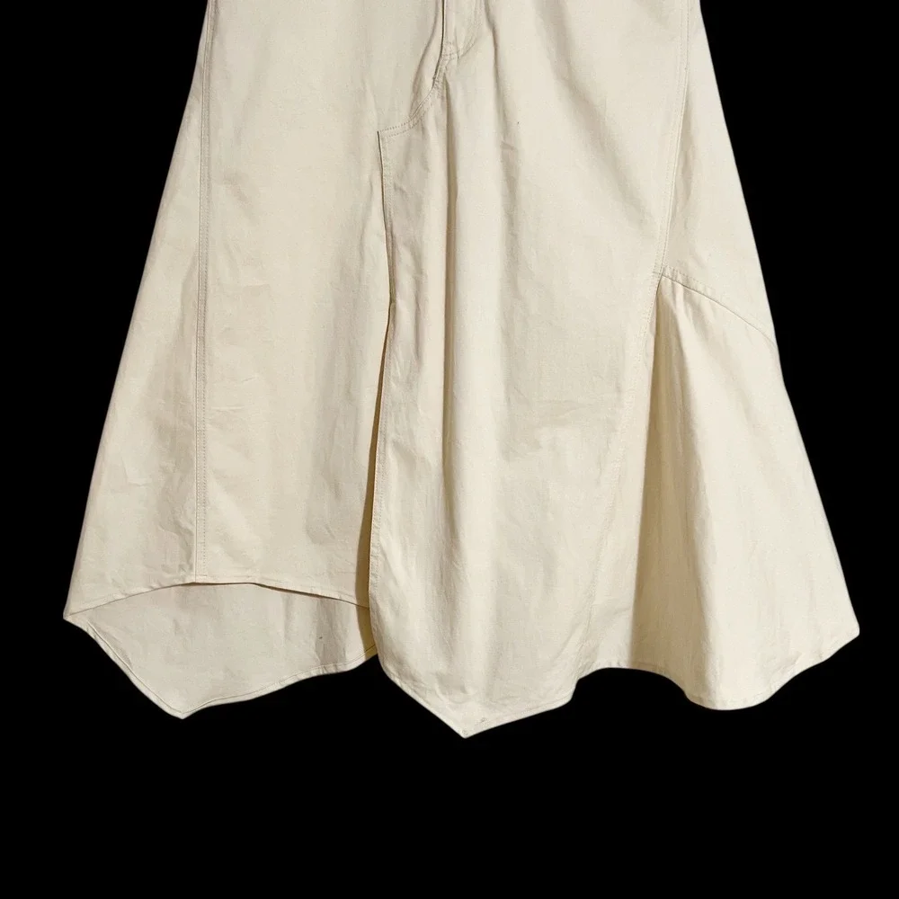 ZARA Asymmetrical Midi Skirt Cream Cotton Blend Size Medium